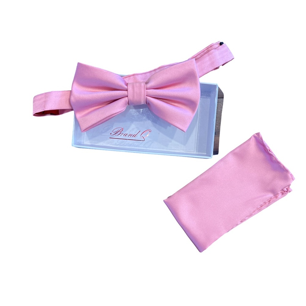 Pink Bow Tie and Pocket Square Set